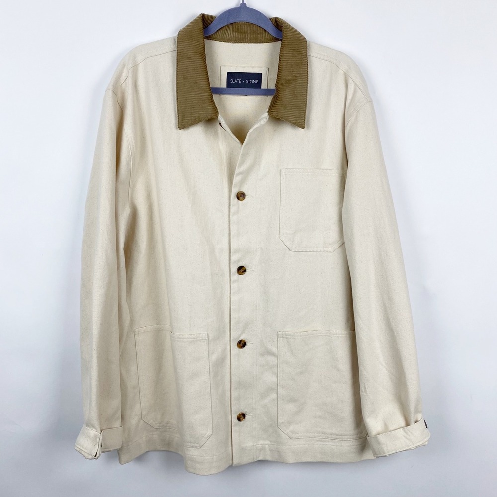 Slate & Stone Corduroy Collar Flannel Chore Jacket Mens XL Cream